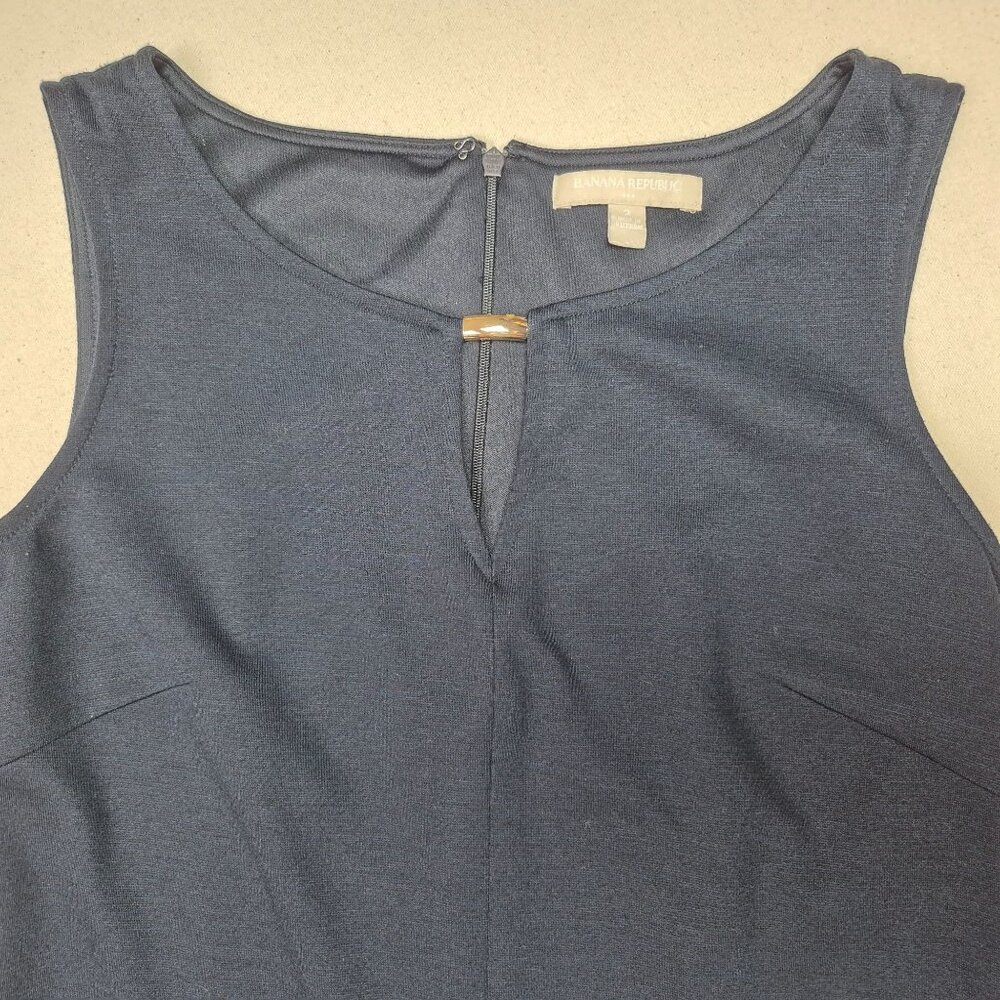 Banana Republic Bodycon Midi Dress Blue/Green Sz 2 Round Neck Zip 80's VINTAGE - Picture 3 of 7